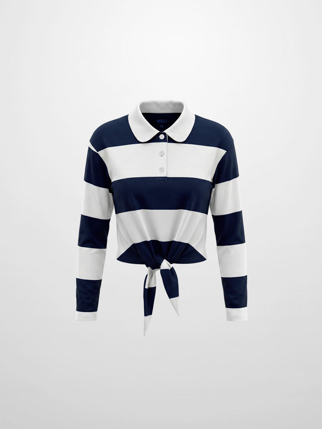 Striped Tie Bottom T-Shirt-Navy