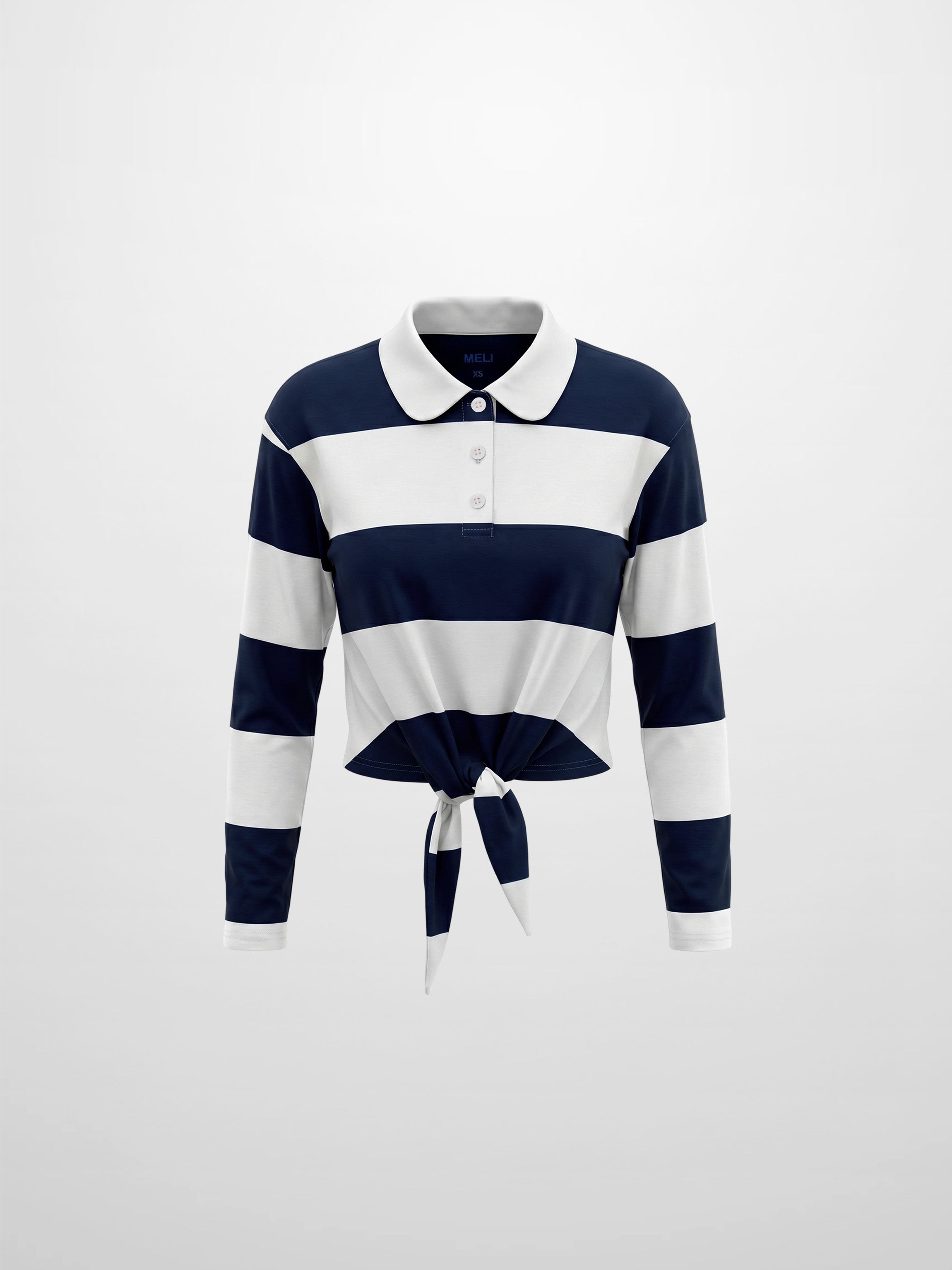 Striped Tie Bottom T-Shirt-Navy