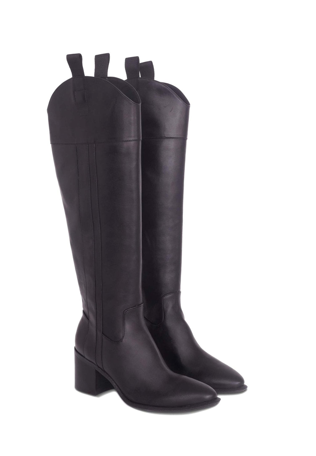Canna Black Calf Leather Knee-High Riding Boots – 6.5cm Block Heel