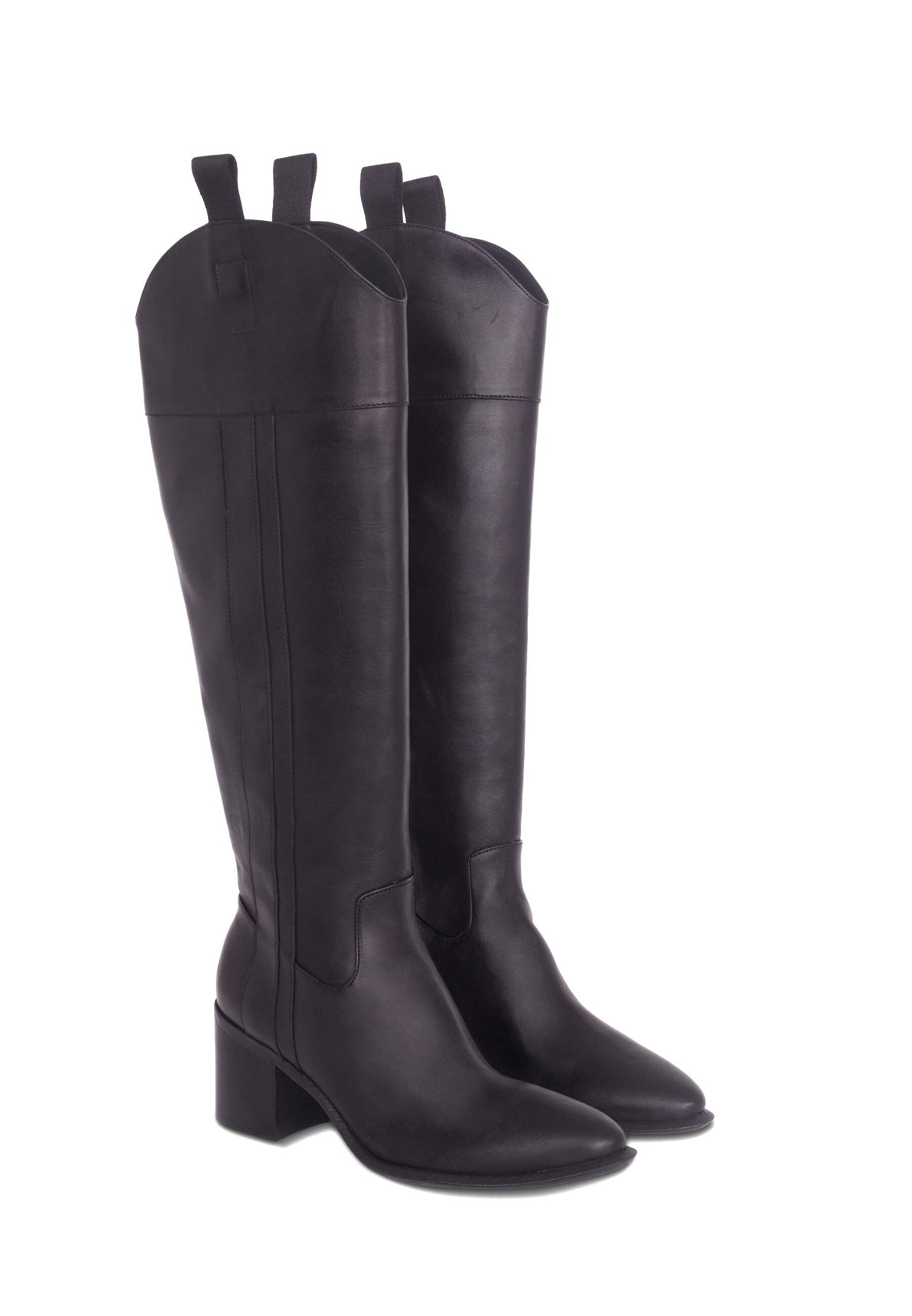 Canna Black Calf Leather Knee-High Riding Boots – 6.5cm Block Heel