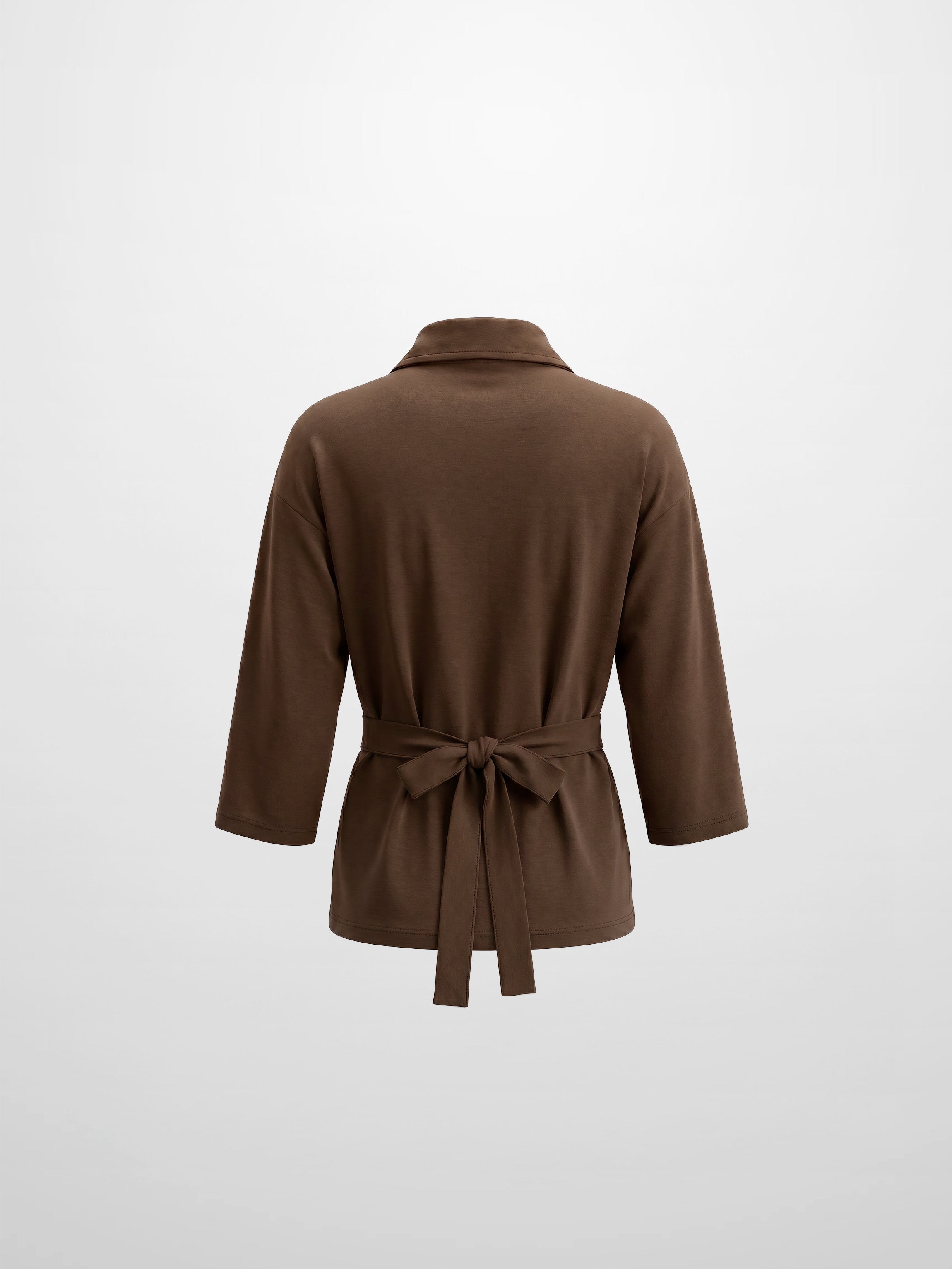 Waist Tie Button Down T-Shirt-Brown-2