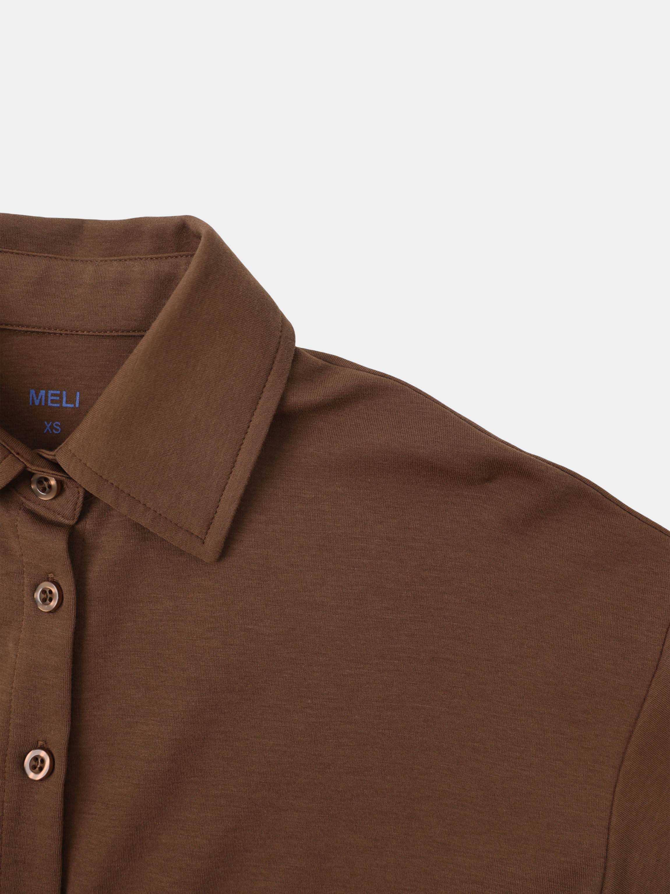 Waist Tie Button Down T-Shirt-Brown-4