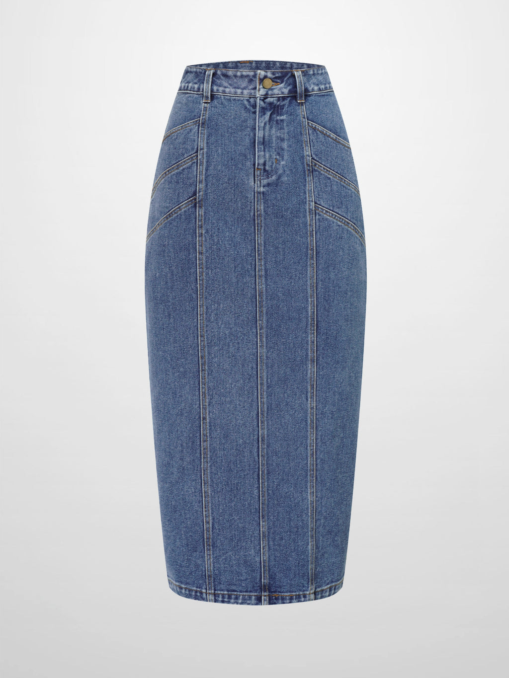 Front Seam Detail Denim Skirt-Blue Wash