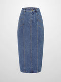 Front Seam Detail Denim Skirt-Blue Wash