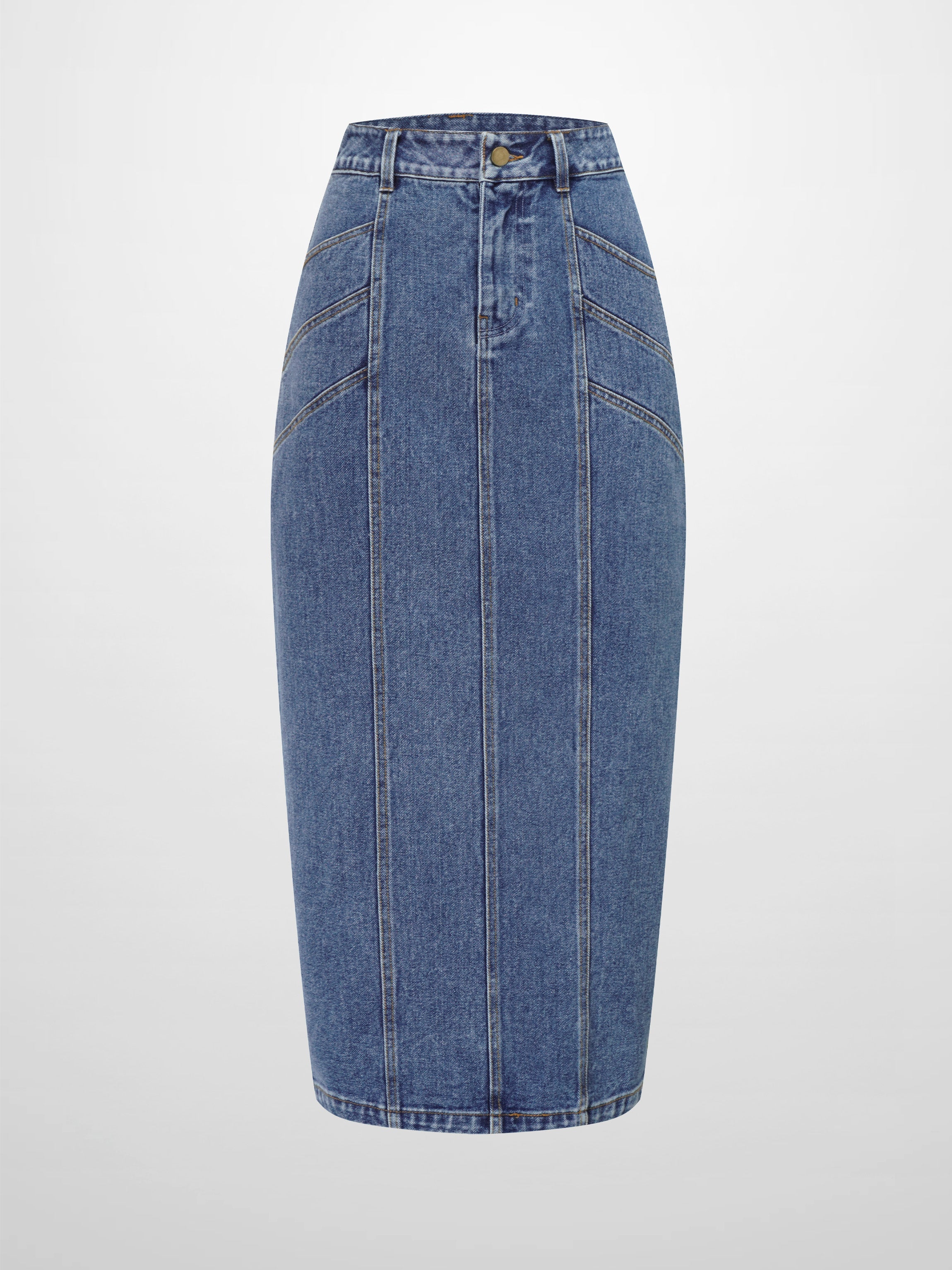 Front Seam Detail Denim Skirt-Blue Wash