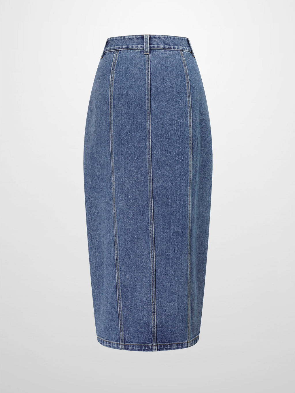 Front Seam Detail Denim Skirt-Blue Wash