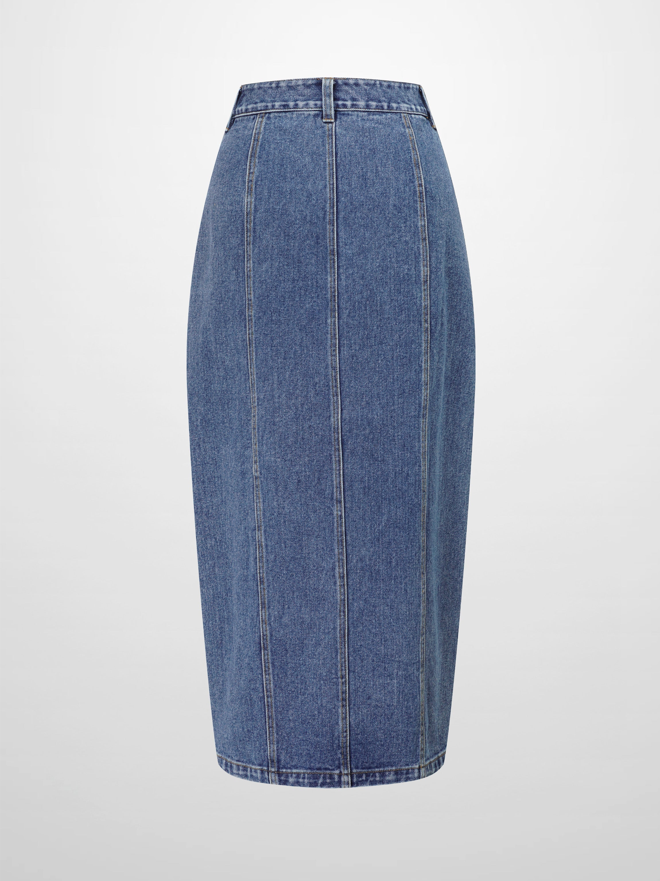 Front Seam Detail Denim Skirt-Blue Wash