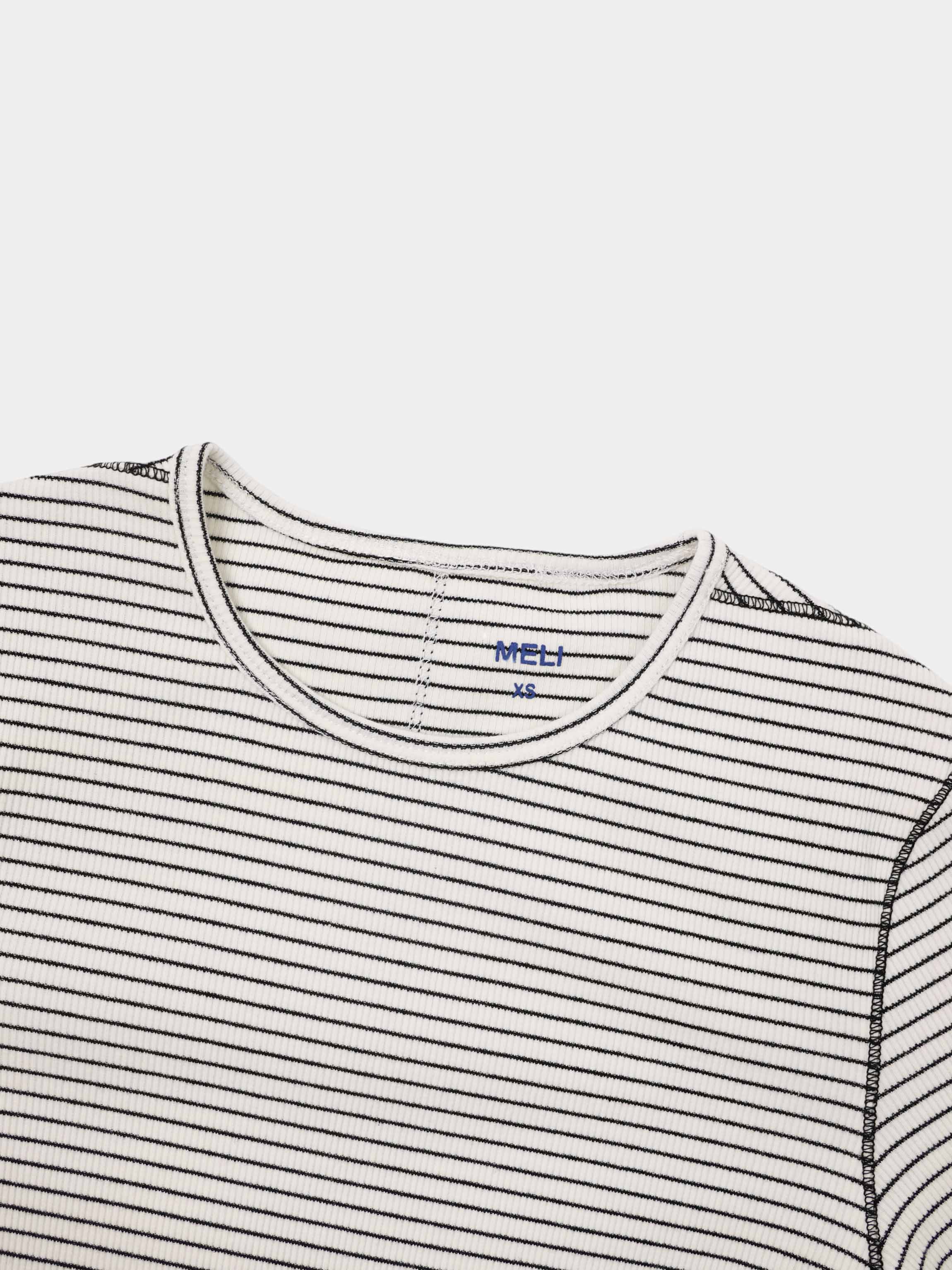 Striped Cross Stitch T-Shirt-White