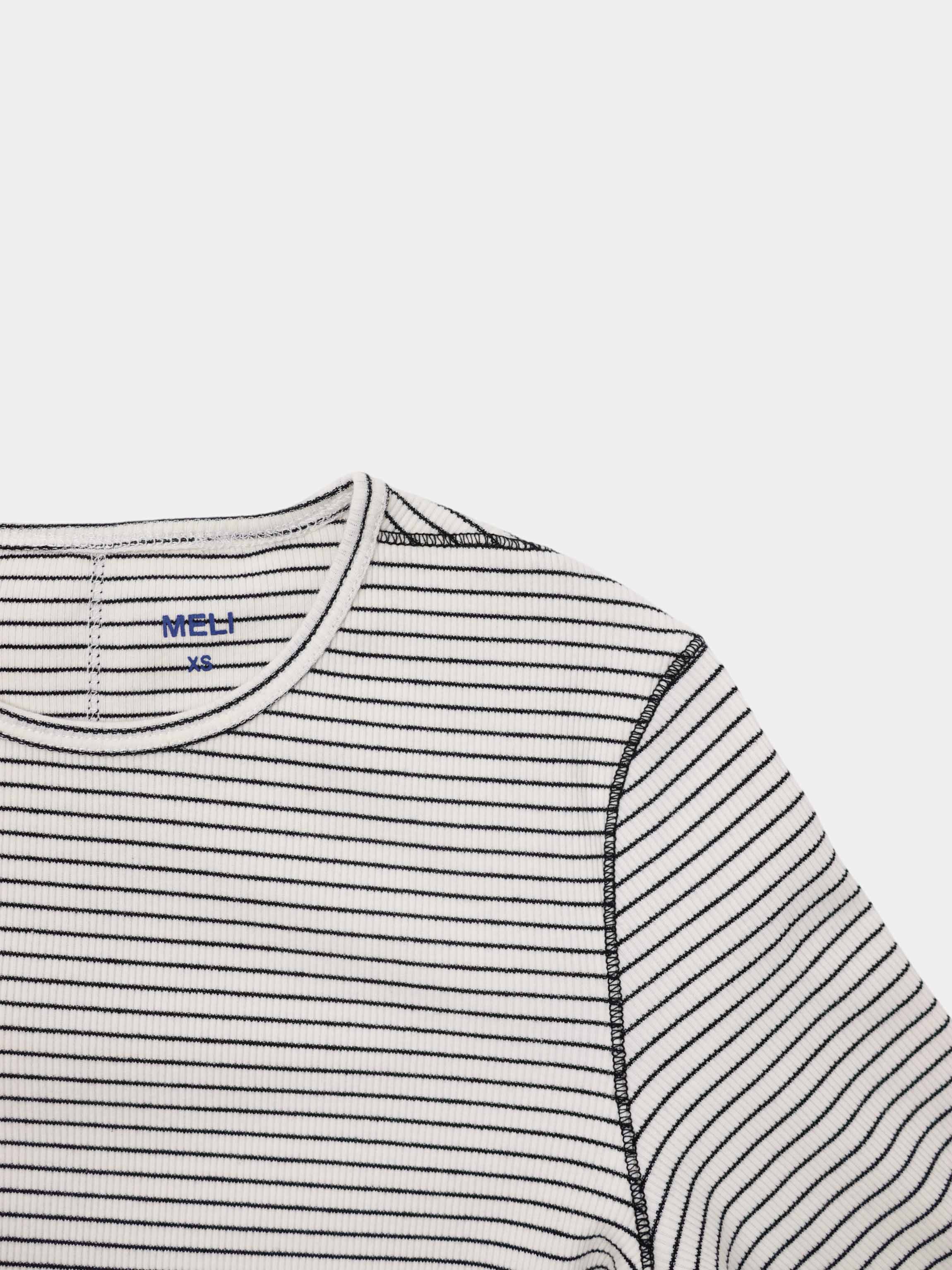Striped Cross Stitch T-Shirt-White