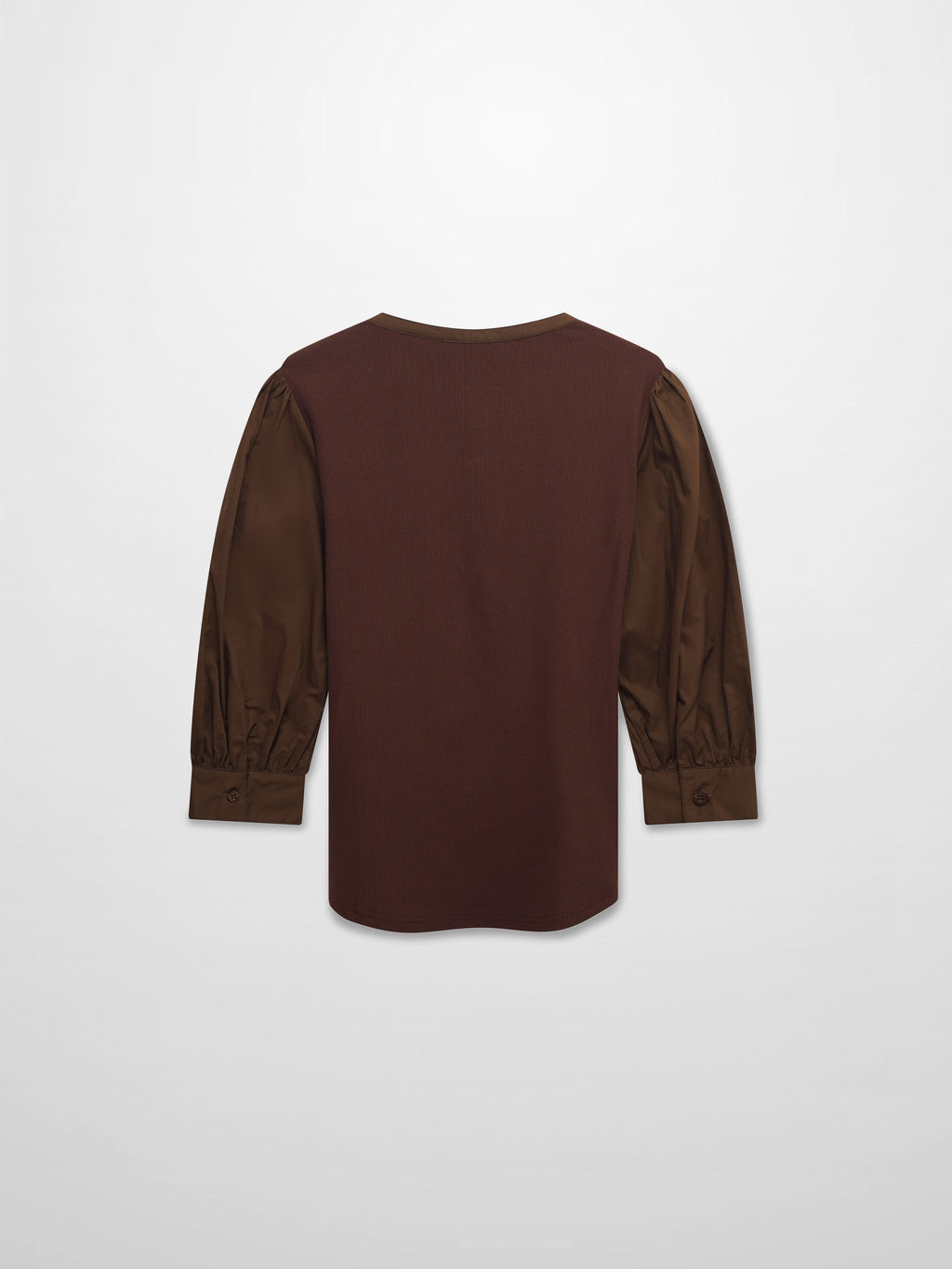 Puff Sleeve Ribbed T-Shirt-Brown