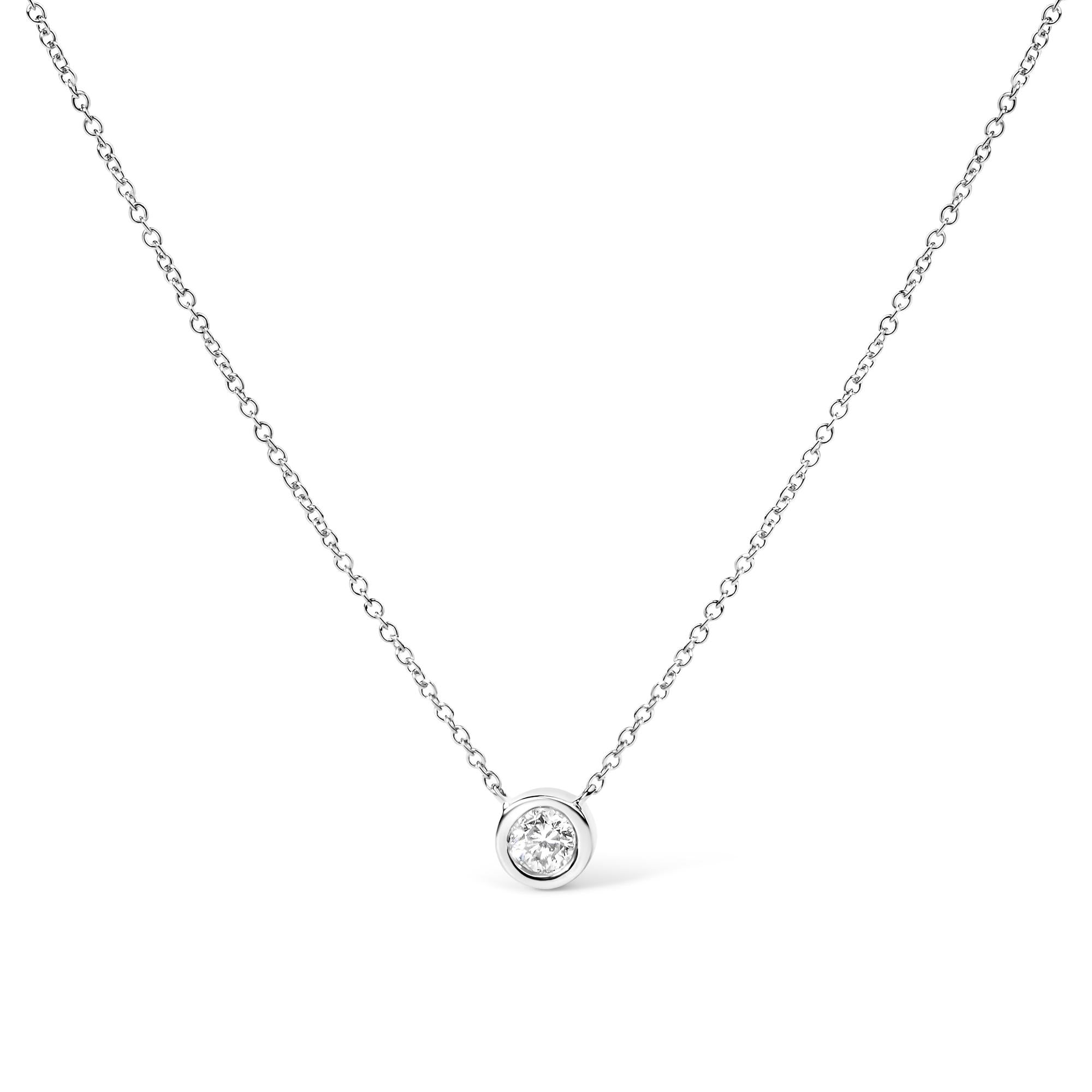 14K Gold Lab Grown Diamond Modern Bezel-Set Solitaire 16"-18" Pendant Necklace (F-G Color, VS2-SI1 Clarity)