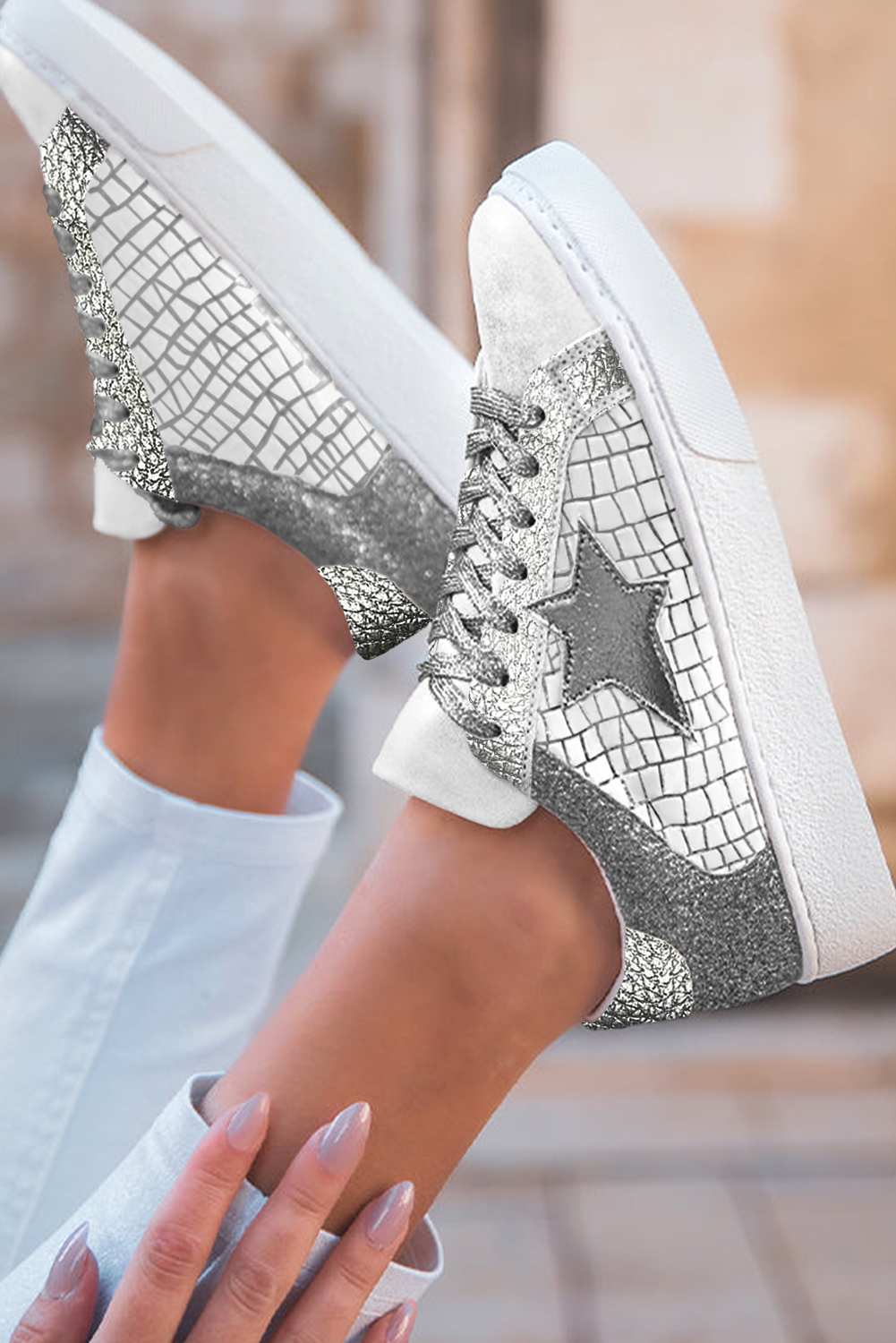 Emi Glitter Star Lace-up Sneakers-3