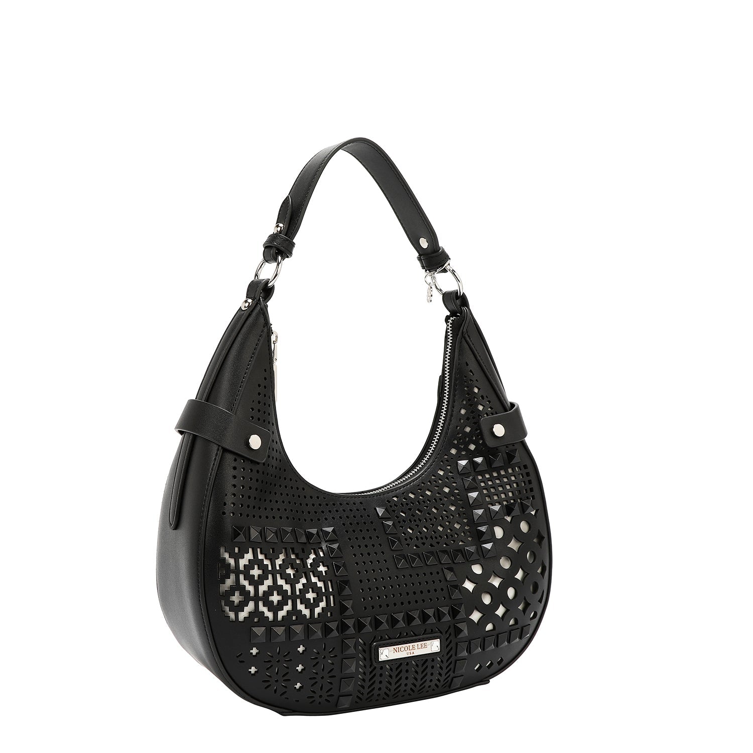 BOLSO DE HOMBRO CON RECORTE GEOMÉTRICO (NEGRO)-2