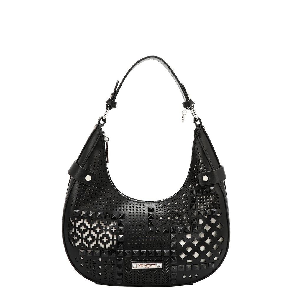 BOLSO DE HOMBRO CON RECORTE GEOMÉTRICO (NEGRO)-1