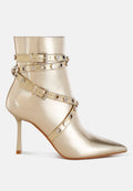 Marinta Metallic Slim Flared Heel Strappy Boots