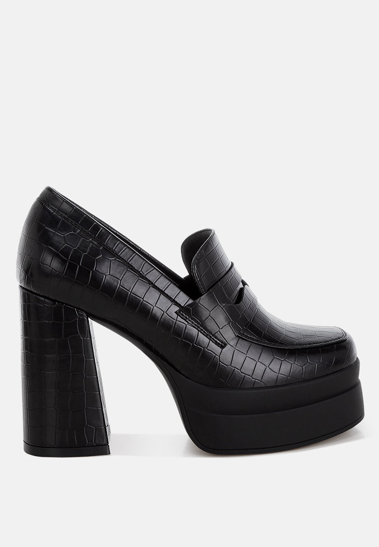 Edwina Chunky Penny Strap Heeled Loafers