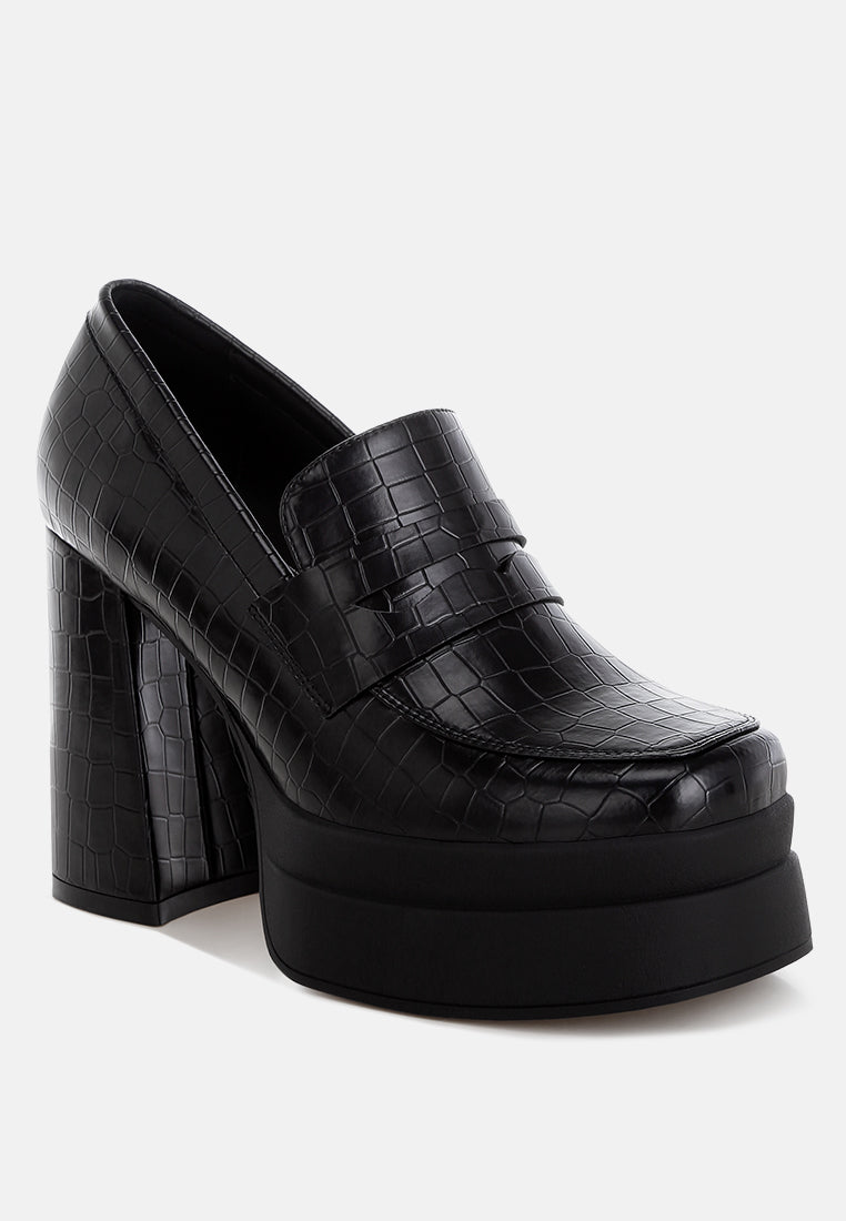 Edwina Chunky Penny Strap Heeled Loafers