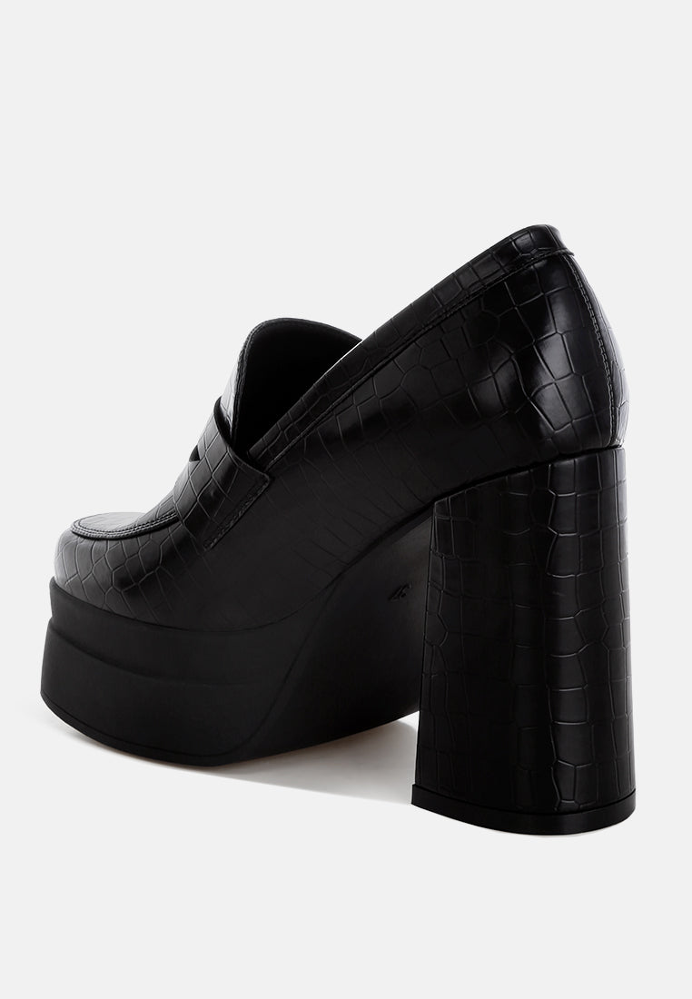 Edwina Chunky Penny Strap Heeled Loafers