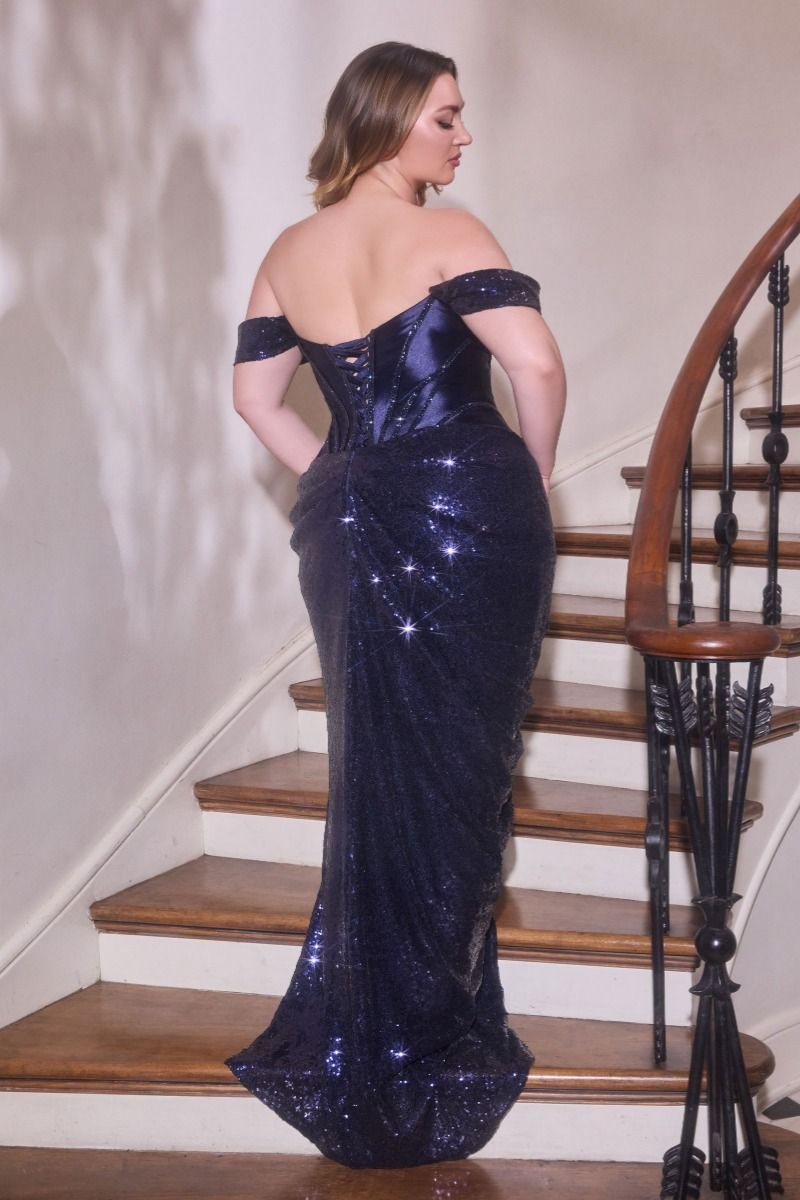 Soft Satin Evening Gown w/ Beaded Corset Boidce & Elegant Leg Slit CDCD422C