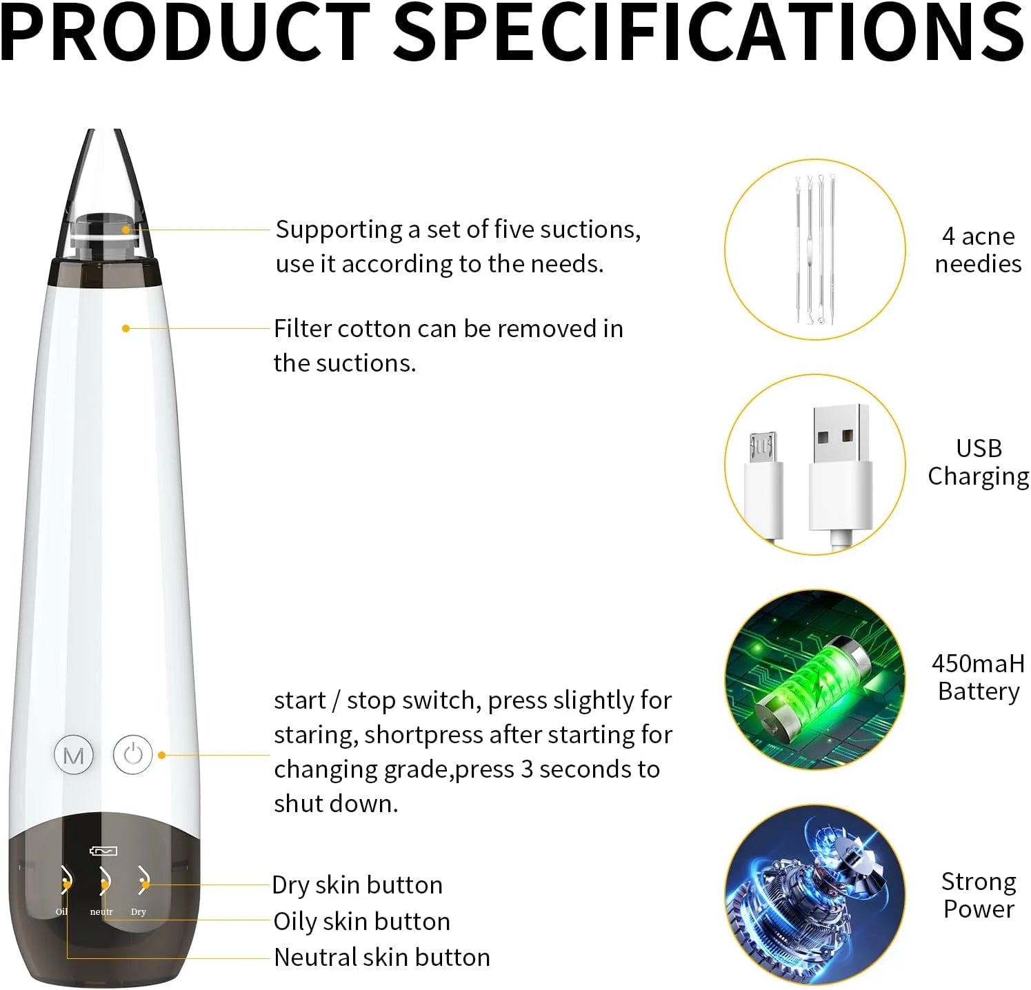 Upgraded Version Blackhead Remover Pore Vacuum Cleaner Pimple Extractor - Facial Pore Cleaner Pore Extractor, USB Rechargeable Blackhead Remover Vacuum with 5 Probes