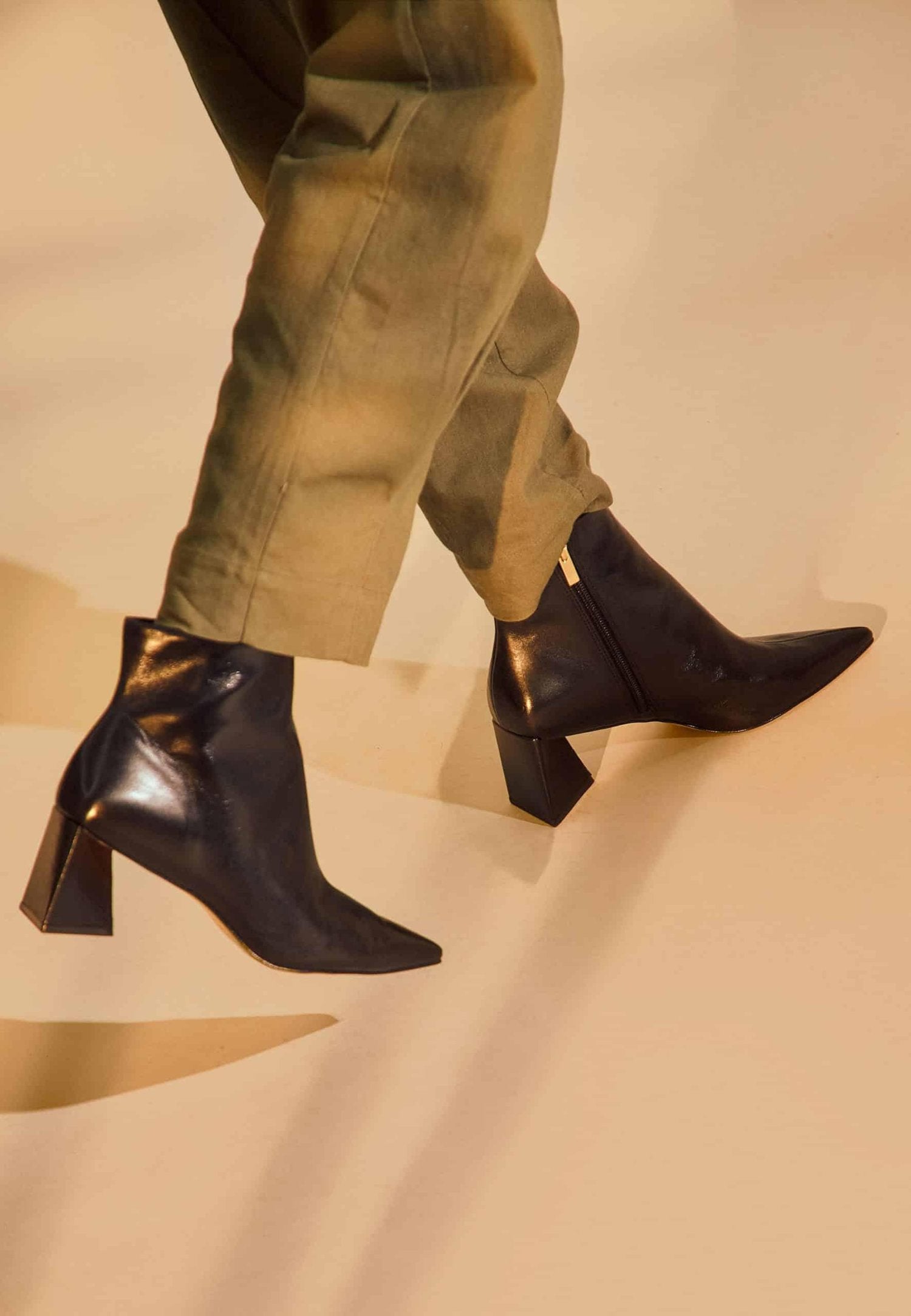 Mabea Black Sheepskin Ankle Boots – 6.4cm Pointed Block Heel