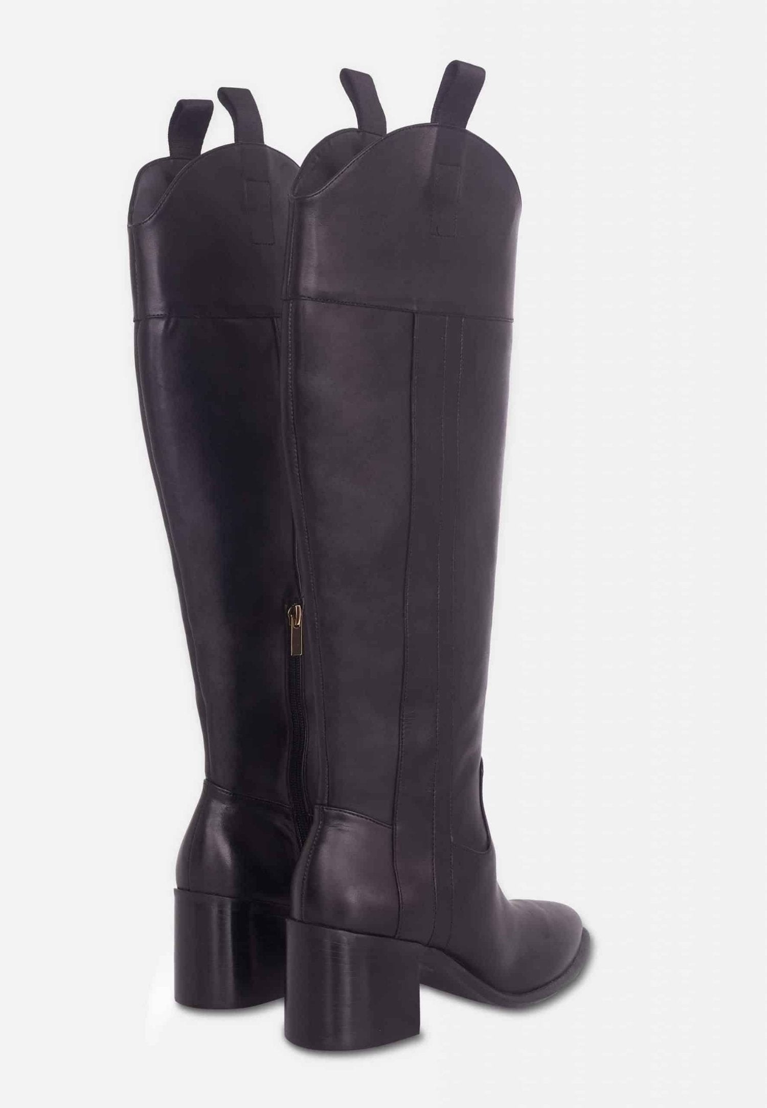 Canna Black Calf Leather Knee-High Riding Boots – 6.5cm Block Heel