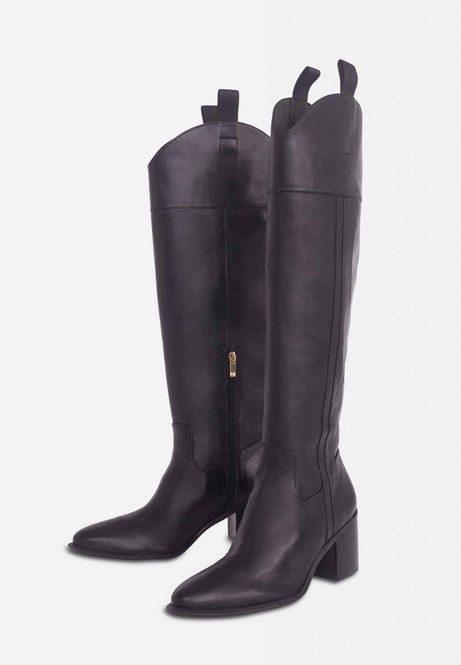 Canna Black Calf Leather Knee-High Riding Boots – 6.5cm Block Heel